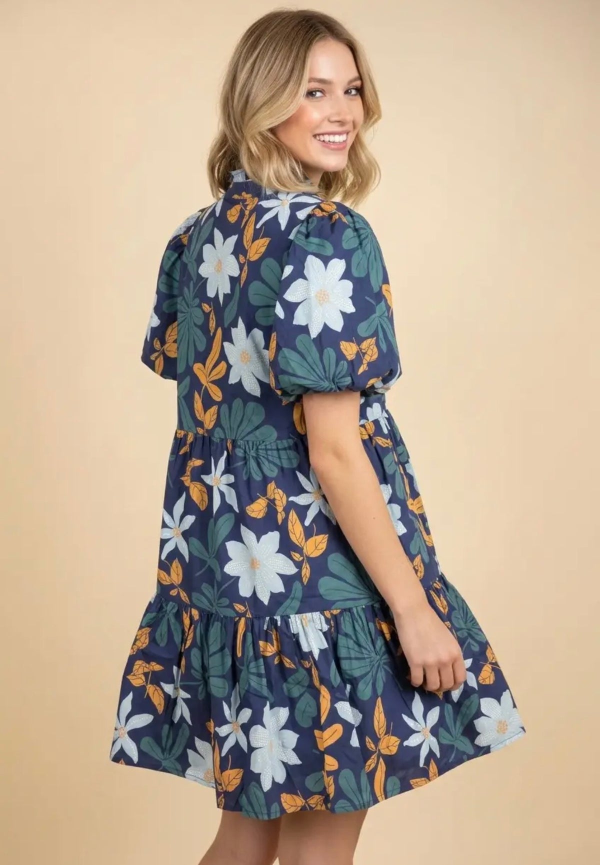 Anne Botanical Print Puff Sleeve Dress