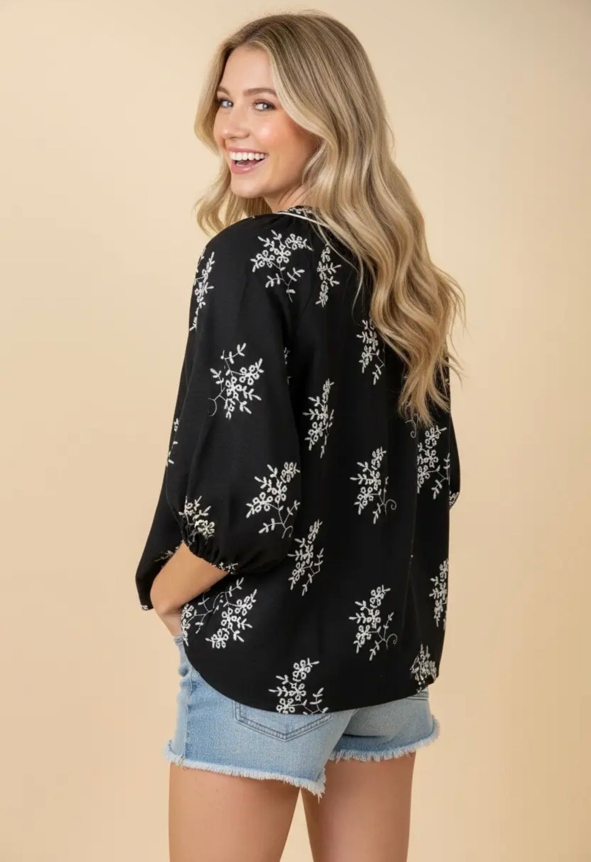 Desiree Embroidered V-Neck Blouse